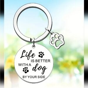Life is Better With A Dog By Your Side Silver Dog Paw Charm Keychain nwt silver